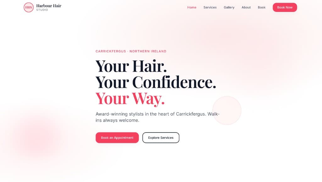 Harbour Hair Studio salon website with services and gallery